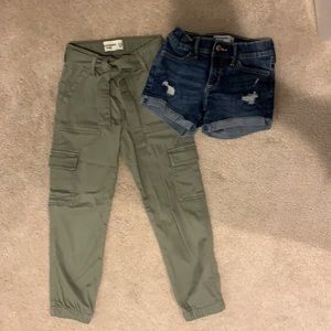 Abercrombie kids green cargo pants and denim shorts
